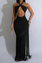 sexy plus size stretch halter neck slim hollow tassel maxi dress_Black
