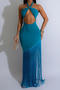 sexy plus size stretch halter neck slim hollow tassel maxi dress_Black_White_Green_Blue