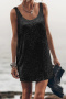 casual non-stretch 5-colors sequins sleeveless loose mini dress_Black