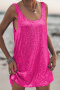 casual non-stretch 5-colors sequins sleeveless loose mini dress_Black_Magenta