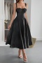 stylish slight stretch jacquard pure color backless sling midi dress_Black