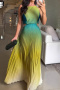 casual non-stretch gradient color backless pleated sling maxi dress_Orange_Green