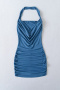 casual slight stretch halter neck tight pleated mini dress size run small_Black_Gray_Yellow_Sea Blue