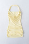 casual slight stretch halter neck tight pleated mini dress size run small_Black_Gray_Yellow