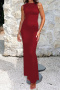 sexy slight stretch crew neck backless maxi dress_Black_Rose Red
