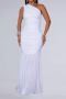 sexy plus size slight stretch one shoulder mesh pleated maxi dress_Black_White