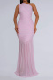 sexy plus size slight stretch one shoulder mesh pleated maxi dress_Black_White_Light Pink
