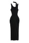 sexy slight stretch v-neck 7 colors with scarf maxi dress(size run small)_Black