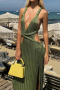 sexy slight stretch ribbed knit lace-up hollow maxi dress_Green_Dark Green