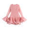 stylish non-stretch solid color bell sleeves layered large ruffle mini dress_White_Pink