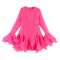 stylish non-stretch solid color bell sleeves layered large ruffle mini dress_White_Pink_Rose Red_Magenta