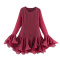 stylish non-stretch solid color bell sleeves layered large ruffle mini dress_White_Pink_Rose Red