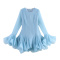 stylish non-stretch solid color bell sleeves layered large ruffle mini dress_White_Pink_Rose Red_Magenta_Yellow_Light Green_Sky Blue