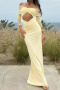 sexy slight stretch stitching mesh cutout off shoulder maxi dress_Black_Yellow