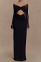 sexy slight stretch stitching mesh cutout off shoulder maxi dress_Black