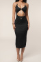 sexy slight stretch 3 colors halter-neck hollow midi dress_Black