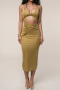 sexy slight stretch 3 colors halter-neck hollow midi dress_Black_Magenta_Khaki 
