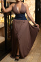 casual plus size slight stretch sling backless denim patchwork maxi dress_White_Brown