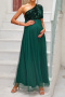 elegant non-stretch one-shoulder sequins mesh stitching maxi maternity dress_Black_Pink_Rose Red_Aqua Green_Dark Green