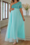 elegant non-stretch one-shoulder sequins mesh stitching maxi maternity dress_Black_Pink_Rose Red_Aqua Green