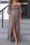 elegant non-stretch solid color off-shoulder slit maxi maternity dress_Black_Dark Green_Brown