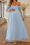 elegant non-stretch off-shoulder mesh splicing long-sleeved maxi maternity dress_Black_Magenta_Dark Green_Sky Blue