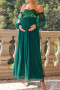 elegant non-stretch off-shoulder mesh splicing long-sleeved maxi maternity dress_Black_Magenta_Dark Green
