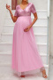elegant non-stretch sequins mesh splicing short sleeve maxi maternity dress_Pink