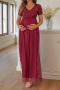elegant non-stretch sequins mesh splicing short sleeve maxi maternity dress_Pink_Rose Red