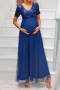 elegant non-stretch sequins mesh splicing short sleeve maxi maternity dress_Pink_Rose Red_Aqua Green_Dark Blue