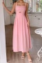 stylish slight stretch pure color backless sling midi dress_Pink