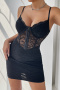 sexy slight stretch see-through lace splicing tight mini dress with underwire_Black