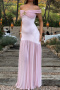 sexy slight stretch stitching mesh off shoulder metal flower decor maxi dress_Black_Pink