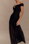 sexy slight stretch stitching mesh off shoulder metal flower decor maxi dress_Black