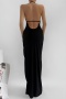 sexy slight stretch halter-neck 5 colors solid color maxi dress(size run small)_Black