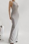 sexy slight stretch halter-neck 5 colors solid color maxi dress(size run small)_Black_Gray