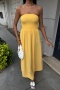 stylish plus size slight stretch 4 colors tube design smocked maxi dress_Black_White_Yellow