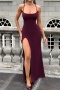 sexy slight stretch 3 colors backless sling high slit maxi dress_Black_Rose Red