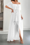 stylish slight stretch mesh 7 colors off shoulder with lined maxi dress_Black_White