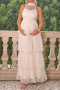 elegant non-stretch sleeveless layered mesh maxi maternity dress_Light Pink_Green_Sky Blue_Beige