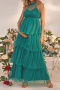elegant non-stretch sleeveless layered mesh maxi maternity dress_Light Pink_Green