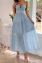 stylish slight stretch 4 colors backless sling smocked with lined midi dress_Black_Yellow_Light Green_Sky Blue