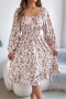 stylish non-stretch floral printing 4 colors square collar midi dress_White
