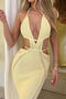 sexy slight stretch knitted 5 colors halter-neck hollow out maxi dress_Pink_Red_Yellow