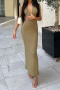 sexy slight stretch knitted 5 colors halter-neck hollow out maxi dress_Pink_Red_Yellow_Dark Green