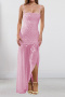 sexy plus size slight stretch slim mesh stitching rhinestones decor maxi dress_Black_Pink