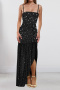 sexy plus size slight stretch slim mesh stitching rhinestones decor maxi dress_Black
