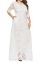 elegant plus size non-stretch lace with pocket maxi evening dress_Black_White