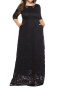 elegant plus size non-stretch lace with pocket maxi evening dress_Black