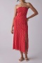 casual slight stretch polka dot print tube top slim fit slit midi dress_Black_Red